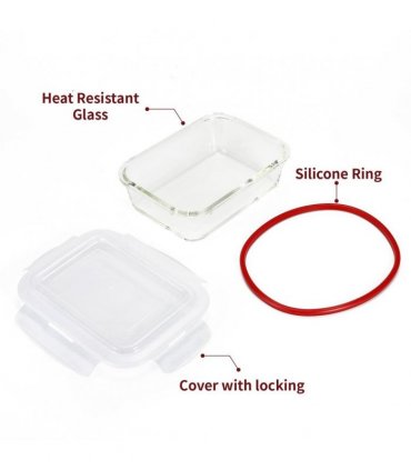 Vinsani Glass Food Storage 10-Pack Containers Rectangle Food Meal Prep Lunch Boxes with Lids Airtight Heat Resistant Leakproof Lid BPA-Free Dishwasher Microwave Oven Freezer Safe
