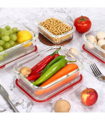 Vinsani Glass Food Storage 10-Pack Containers Rectangle Food Meal Prep Lunch Boxes with Lids Airtight Heat Resistant Leakproof Lid BPA-Free Dishwasher Microwave Oven Freezer Safe