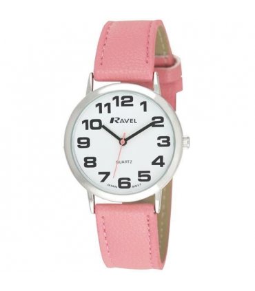 Ravel Unisex Classic Big Dial Pink Leather Strap Watch R0105.13.15A
