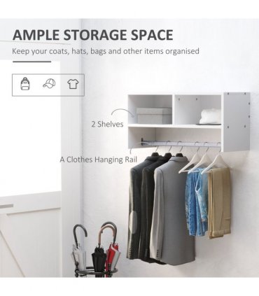 Wall Mounted Coat Hanger Hooks Rack Stand White