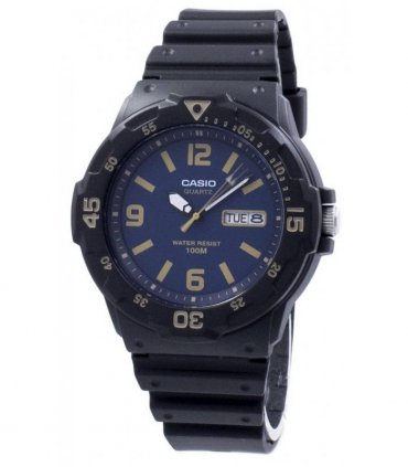 Casio Mens Day Date Blue Dial & Black Rubber Strap Watch - MRW-200H-2B3V