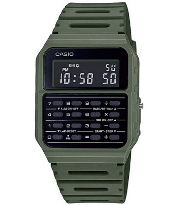 Casio Mens Digital Calculator Retro Dial with Green Plastic Strap Watch - CA-53WF-3BDF