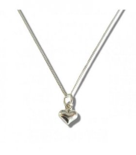 Girls Mini Puff Heart Silver Necklace