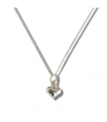 Girls Mini Puff Heart Silver Necklace
