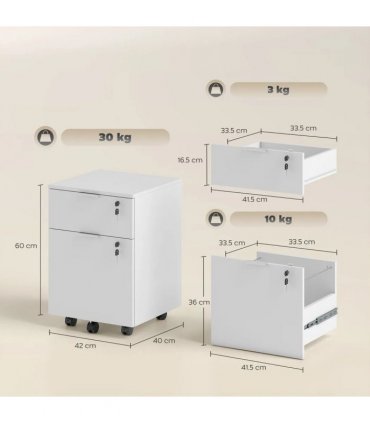 HOMCOM Two-Drawer Lockable Filing Cabinet - White
