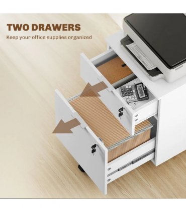 HOMCOM Two-Drawer Lockable Filing Cabinet - White