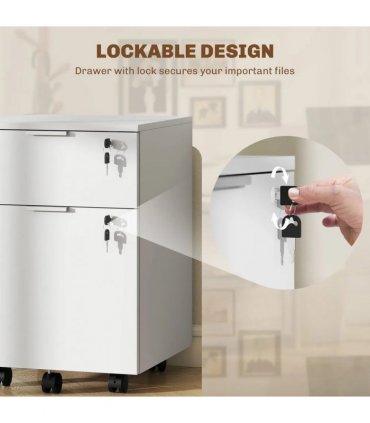 HOMCOM Two-Drawer Lockable Filing Cabinet - White