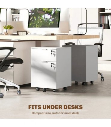 HOMCOM Two-Drawer Lockable Filing Cabinet - White