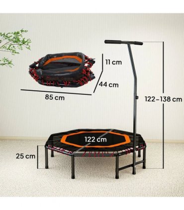 HOMCOM Fitness Trampoline, Bouncer with Adjustable Handle, Max Load 150 kg