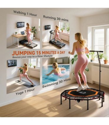 HOMCOM Fitness Trampoline, Bouncer with Adjustable Handle, Max Load 150 kg