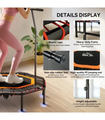 HOMCOM Fitness Trampoline, Bouncer with Adjustable Handle, Max Load 150 kg