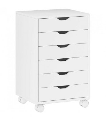 HOMCOM 6 Drawer Vertical File Cabinet, Mobile Filing Cabinet with Quiet Drawers and Wheels with 2 Brakes, White