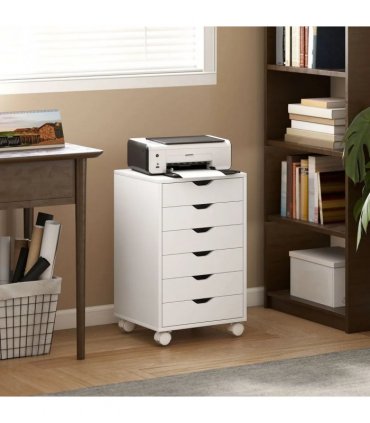 HOMCOM 6 Drawer Vertical File Cabinet, Mobile Filing Cabinet with Quiet Drawers and Wheels with 2 Brakes, White