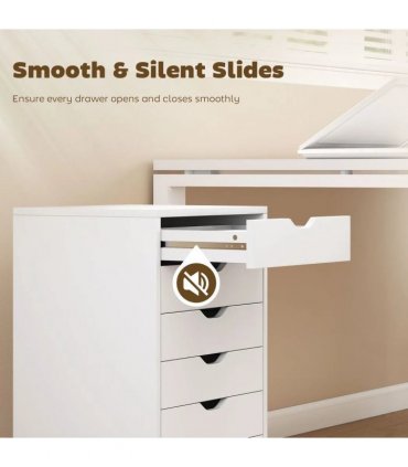 HOMCOM 6 Drawer Vertical File Cabinet, Mobile Filing Cabinet with Quiet Drawers and Wheels with 2 Brakes, White