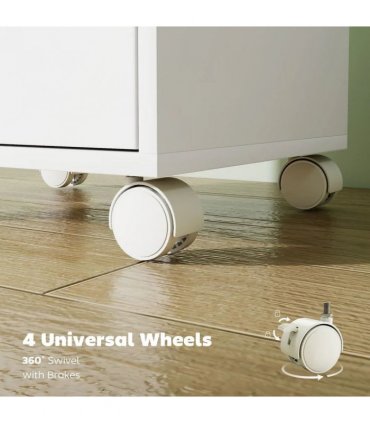 HOMCOM 6 Drawer Vertical File Cabinet, Mobile Filing Cabinet with Quiet Drawers and Wheels with 2 Brakes, White