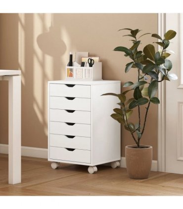 HOMCOM 6 Drawer Vertical File Cabinet, Mobile Filing Cabinet with Quiet Drawers and Wheels with 2 Brakes, White