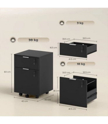 HOMCOM Two-Drawer Lockable Filing Cabinet - Black