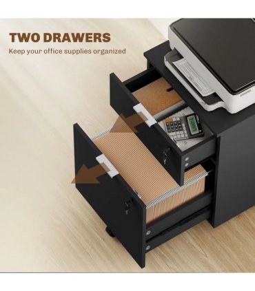 HOMCOM Two-Drawer Lockable Filing Cabinet - Black