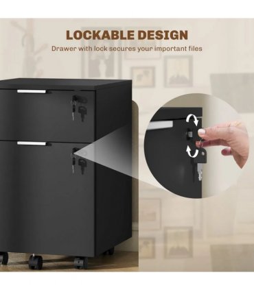 HOMCOM Two-Drawer Lockable Filing Cabinet - Black