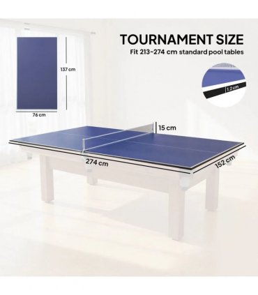 SPORTNOW 9 ft Folding Ping Pong Table Top for Billiard Tables, Table Tennis Conversion Top with Net, Foam Padding, Blue