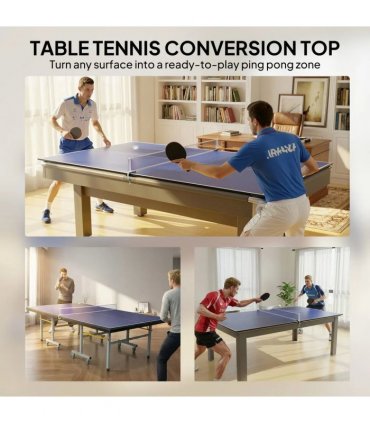SPORTNOW 9 ft Folding Ping Pong Table Top for Billiard Tables, Table Tennis Conversion Top with Net, Foam Padding, Blue
