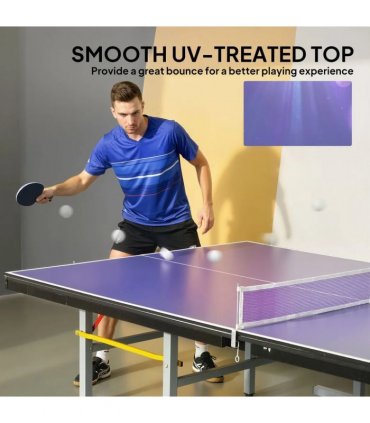 SPORTNOW 9 ft Folding Ping Pong Table Top for Billiard Tables, Table Tennis Conversion Top with Net, Foam Padding, Blue