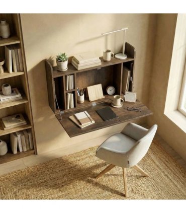 HOMCOM Wall Mounted Desk, Drop Leaf Floating Laptop Desk with Space Saving Storage Compartments for Home Office, Dark Brown