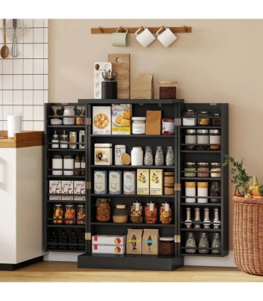 HOMCOM Kitchen Cupboard, Freestanding Multi-Storage Kitchen Pantry Cabinet with Adjustable Shelves, Black