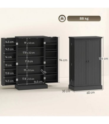 HOMCOM Kitchen Cupboard, Freestanding Multi-Storage Kitchen Pantry Cabinet with Adjustable Shelves, Black