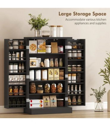 HOMCOM Kitchen Cupboard, Freestanding Multi-Storage Kitchen Pantry Cabinet with Adjustable Shelves, Black