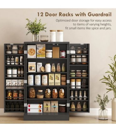 HOMCOM Kitchen Cupboard, Freestanding Multi-Storage Kitchen Pantry Cabinet with Adjustable Shelves, Black