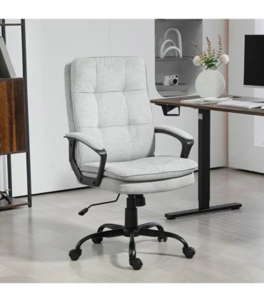 HOMCOM Linen-Look Double-Padded Office Chair - Grey