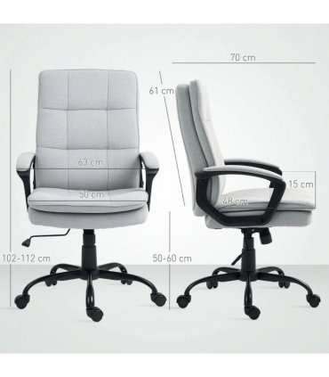 HOMCOM Linen-Look Double-Padded Office Chair - Grey
