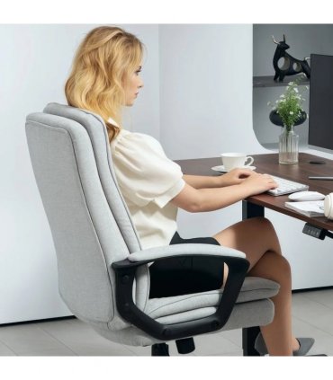HOMCOM Linen-Look Double-Padded Office Chair - Grey