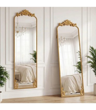 HOMCOM Full Length Mirror, 50 x 160 cm Floor Mirror with Baroque Metal Frame for Bedroom, Living Room, Dressing Room, Gold Tone