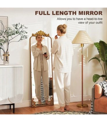 HOMCOM Full Length Mirror, 50 x 160 cm Floor Mirror with Baroque Metal Frame for Bedroom, Living Room, Dressing Room, Gold Tone