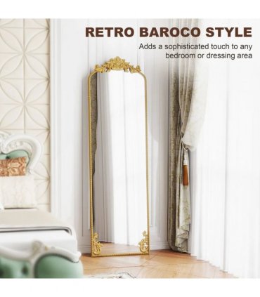 HOMCOM Full Length Mirror, 50 x 160 cm Floor Mirror with Baroque Metal Frame for Bedroom, Living Room, Dressing Room, Gold Tone