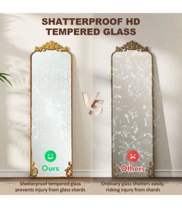 HOMCOM Full Length Mirror, 50 x 160 cm Floor Mirror with Baroque Metal Frame for Bedroom, Living Room, Dressing Room, Gold Tone