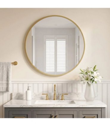 HOMCOM 61cm Decorative Wall Mirror for Bedroom Living Room, Modern Round Bathroom Mirror for Home Decor, Gold Tone