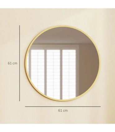 HOMCOM 61cm Decorative Wall Mirror for Bedroom Living Room, Modern Round Bathroom Mirror for Home Decor, Gold Tone