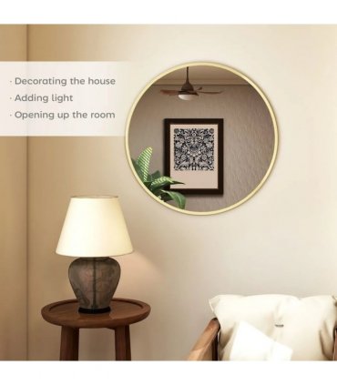 HOMCOM 61cm Decorative Wall Mirror for Bedroom Living Room, Modern Round Bathroom Mirror for Home Decor, Gold Tone