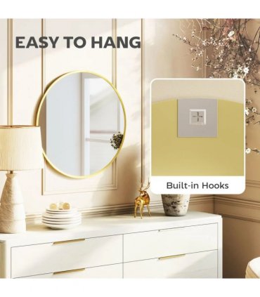 HOMCOM 61cm Decorative Wall Mirror for Bedroom Living Room, Modern Round Bathroom Mirror for Home Decor, Gold Tone