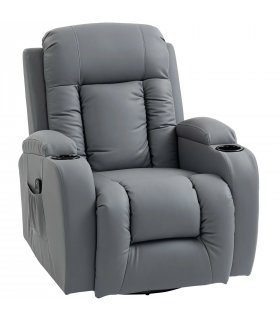 HOMCOM Massage Recliner Armchair, PU Leather Recliner Chair, Grey