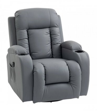 HOMCOM Massage Recliner Armchair, PU Leather Recliner Chair, Grey