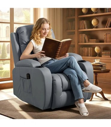 HOMCOM Massage Recliner Armchair, PU Leather Recliner Chair, Grey