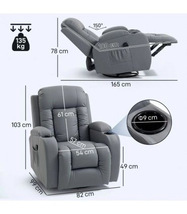 HOMCOM Massage Recliner Armchair, PU Leather Recliner Chair, Grey