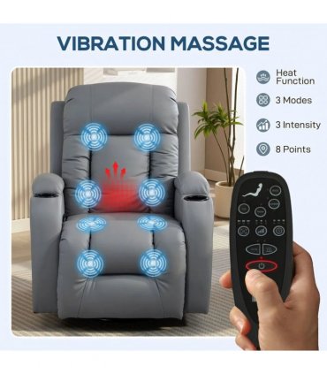 HOMCOM Massage Recliner Armchair, PU Leather Recliner Chair, Grey