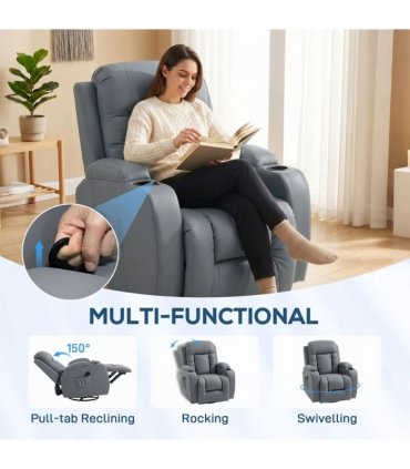 HOMCOM Massage Recliner Armchair, PU Leather Recliner Chair, Grey