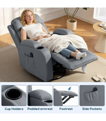 HOMCOM Massage Recliner Armchair, PU Leather Recliner Chair, Grey