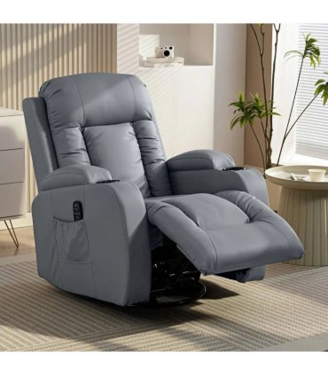 HOMCOM Massage Recliner Armchair, PU Leather Recliner Chair, Grey